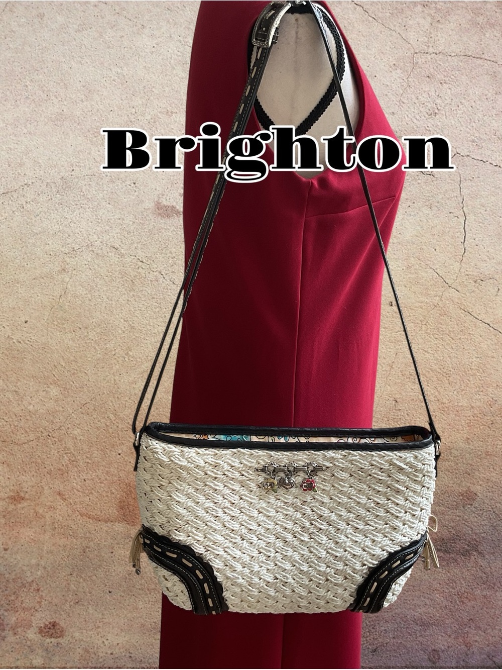 Brighton Natural Jute & Leather Shoulder Bag